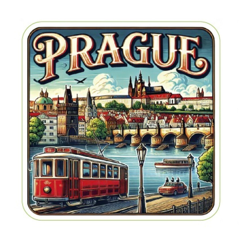 Samolepka ČR Prague s tramvají 6 x 6 cm - barevná