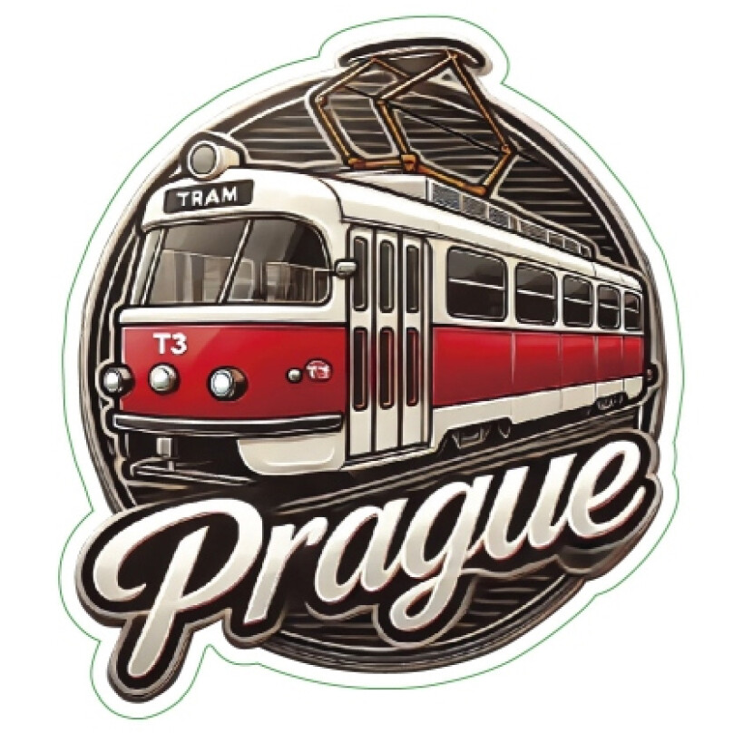 Samolepka ČR Prague s tramvají 6,7 x 6 cm - barevná