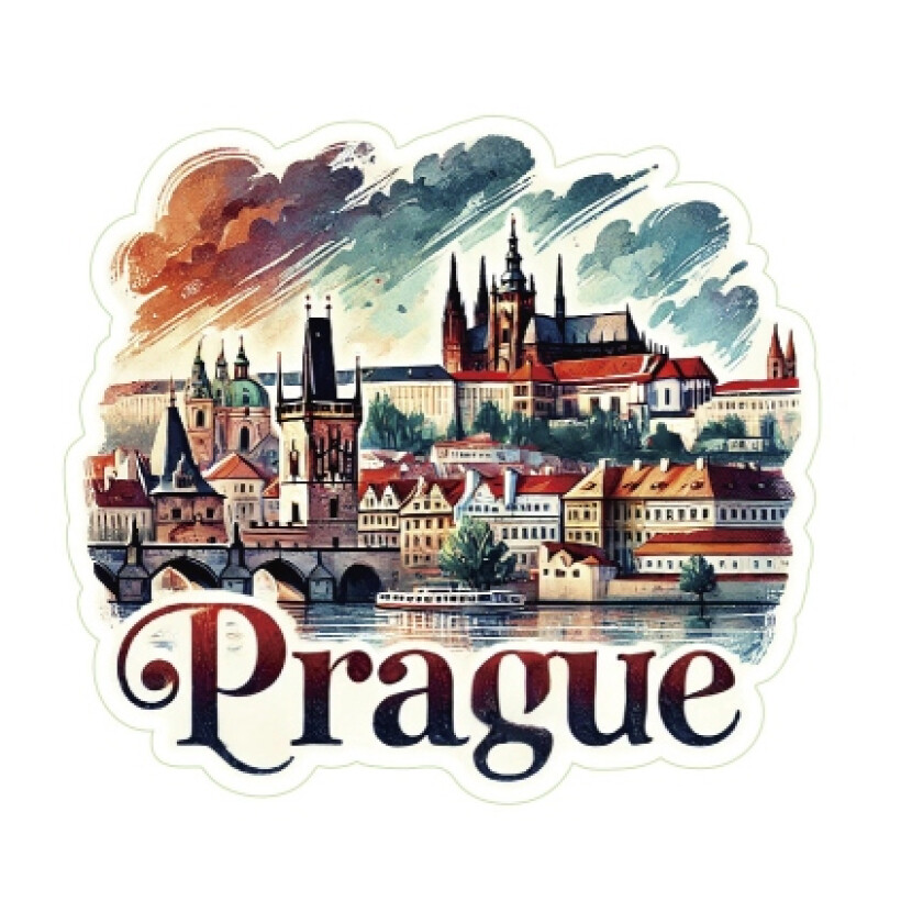 Samolepka ČR Prague s Pražským hradem 5,5 x 6 cm - barevná