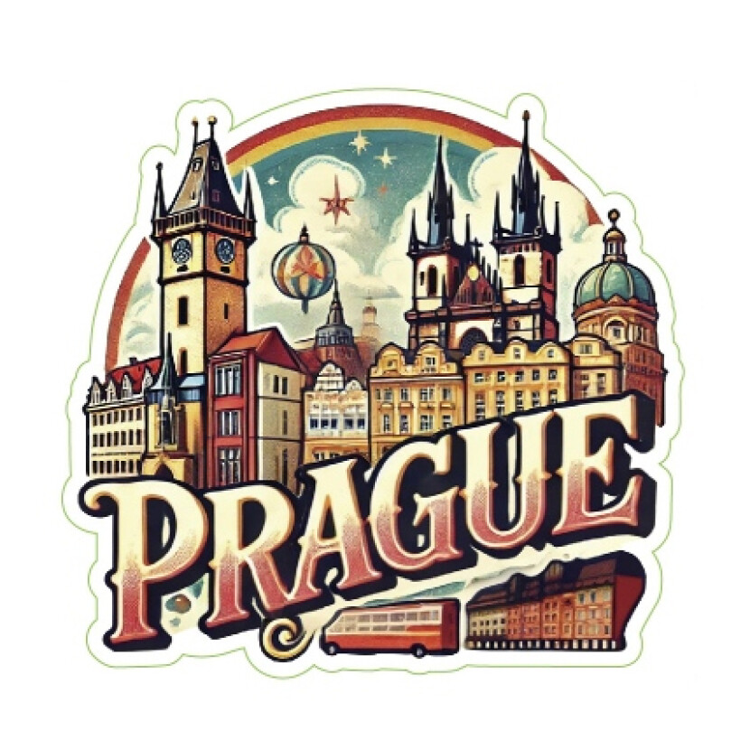 Samolepka ČR Prague se Staroměstským náměstím 5,7 x 6 cm - barevná