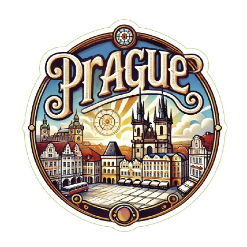 Samolepka ČR Prague se Staroměstským náměstím 6,2 x 6 cm - barevná