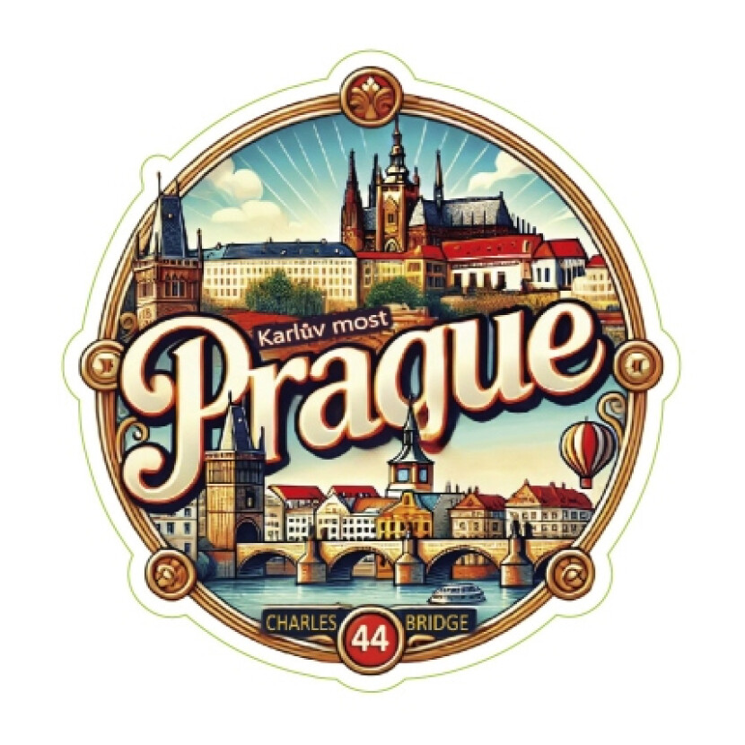 Samolepka ČR Prague s Karlovým mostem 6,2 x 6 cm - barevná