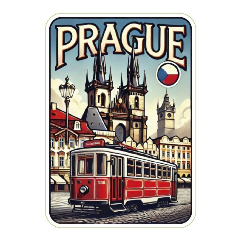 Samolepka ČR Prague s tramvají 8,5 x 6 cm - barevná