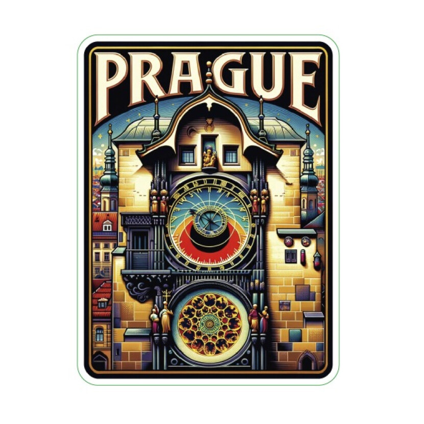 Samolepka ČR Prague orlojem 8 x 6 cm - barevná