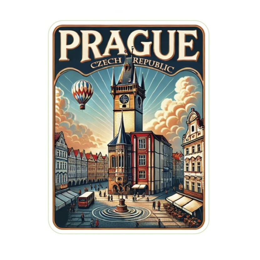 Samolepka ČR Prague s radnicí 8 x 6 cm - barevná