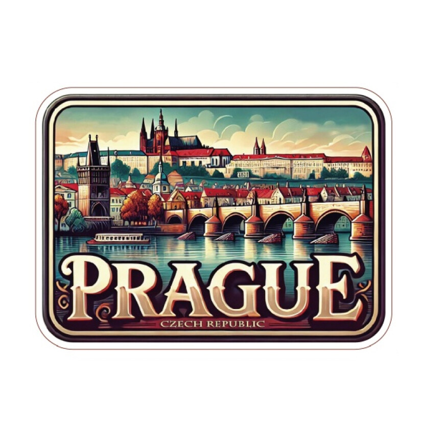 Samolepka ČR Prague s hradem a mostem 6 x 8,2 cm - barevná