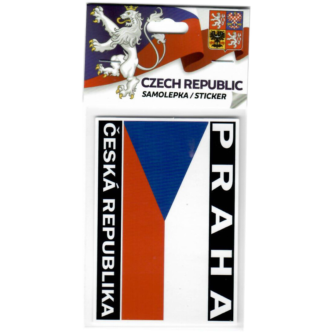 Samolepka s vlajkou a nápisem Praha Česká republika 8,5 x 6 cm - barevná
