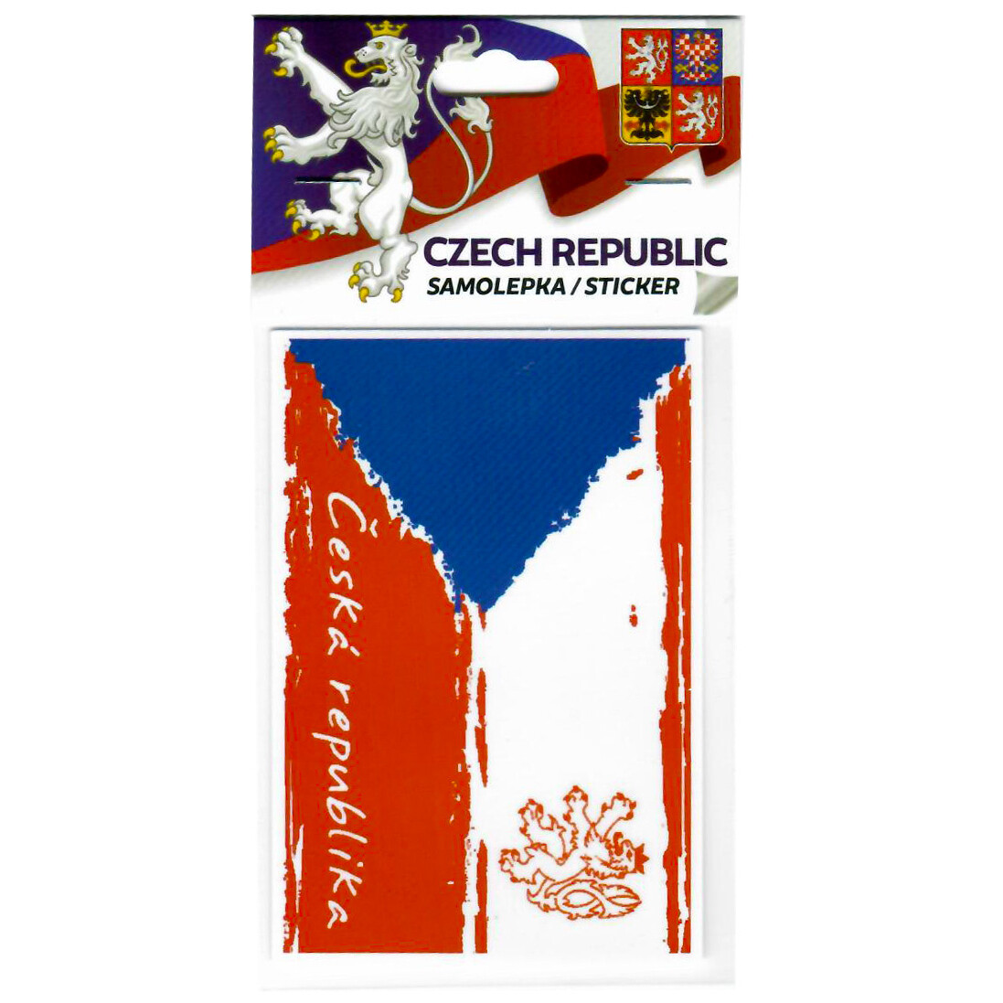 Samolepka s kreslenou vlajkou České republiky a nápisem 8,5 x 6 cm - barevná
