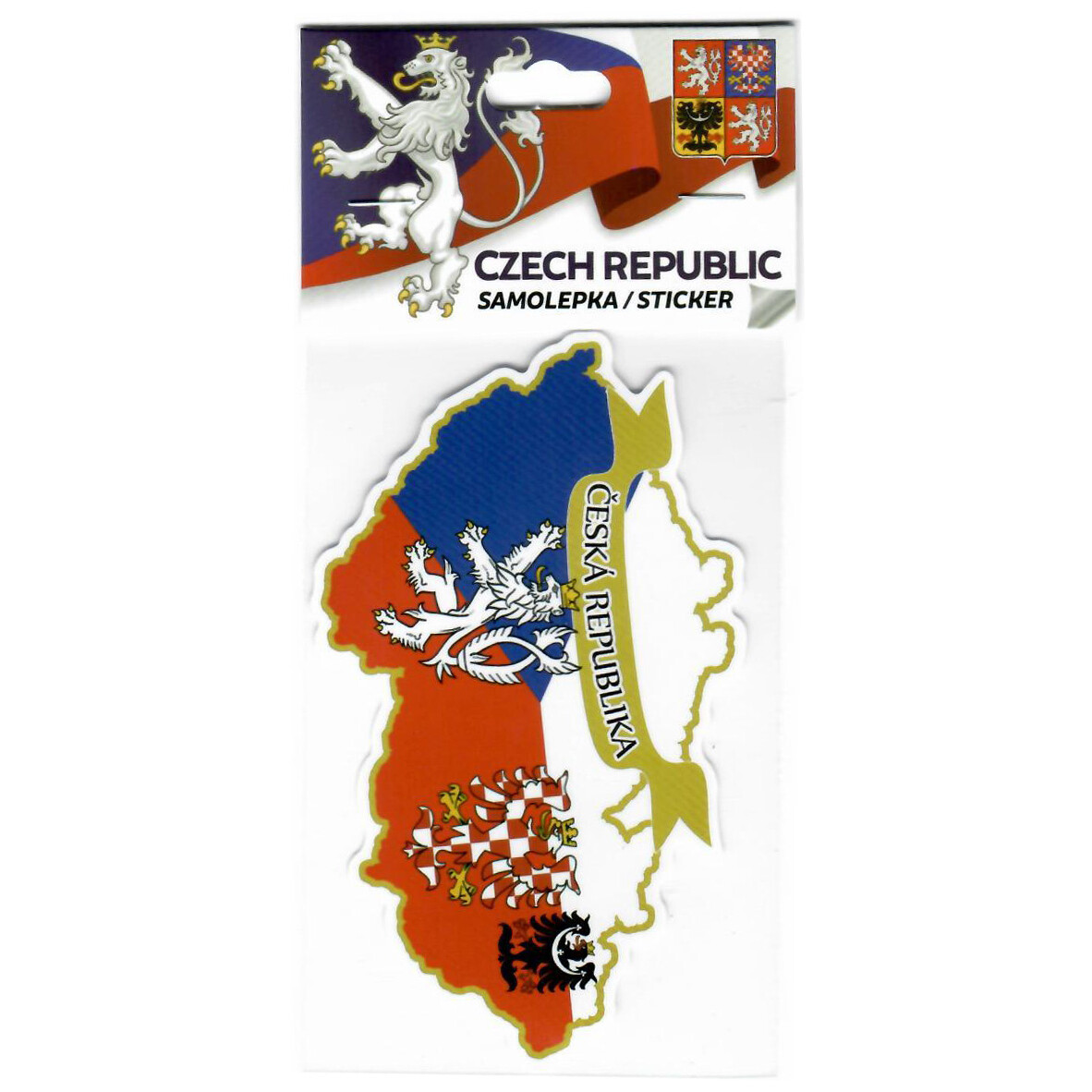 Samolepka s vlajkou v mapě České republiky a symboly 10 x 6 cm - barevná