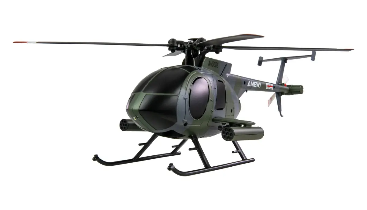 AMEWI Trade e.K. Hughes MD500 vojenský RC vrtulník, 4 kanálový s gyroskopem 6G, RTF, šedý