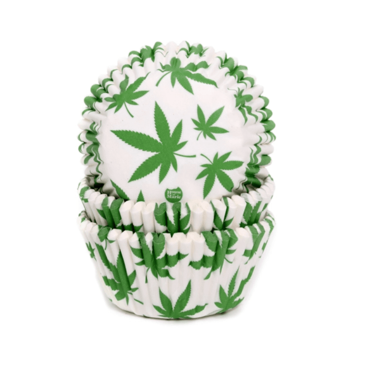 Bílé košíčky Marihuana na cupcake 50ks 50x33mm - House of Marie