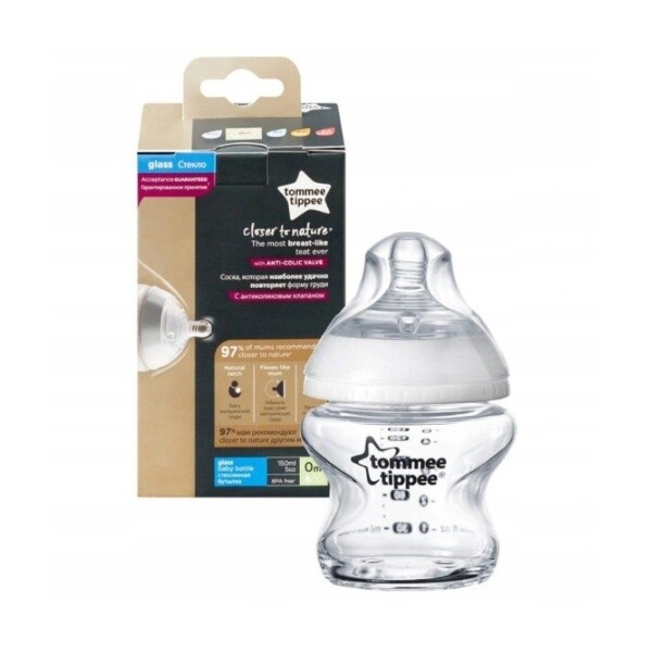 Kojenecká skleněná láhev Tommee Tippee C2N 150 ml, 0M+
