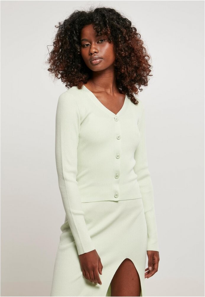 Ladies Short Rib Knit Cardigan - lightmint L