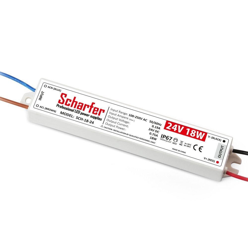 Scharfer LED napájecí zdroj Scharfer 24V 18W SLIM IP67 SCH-18-24
