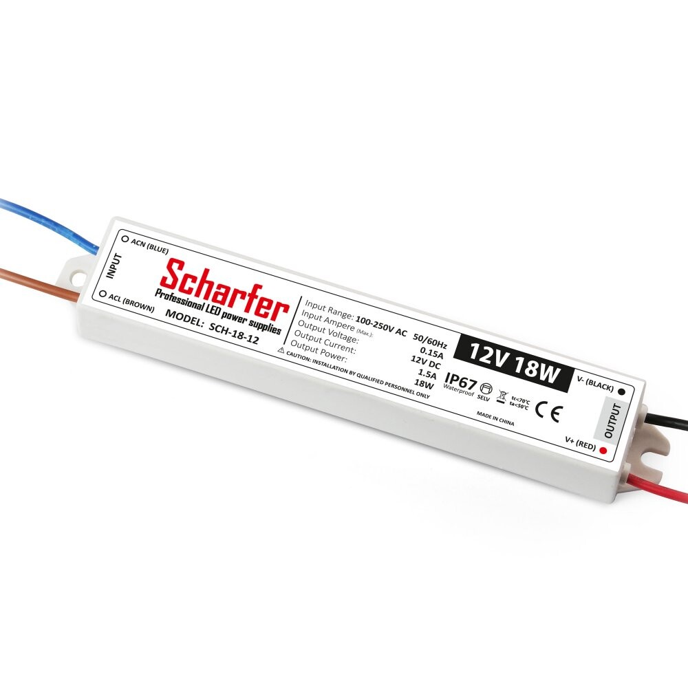 Scharfer LED napájecí zdroj Scharfer 12V 18W SLIM IP67 SCH-18-12