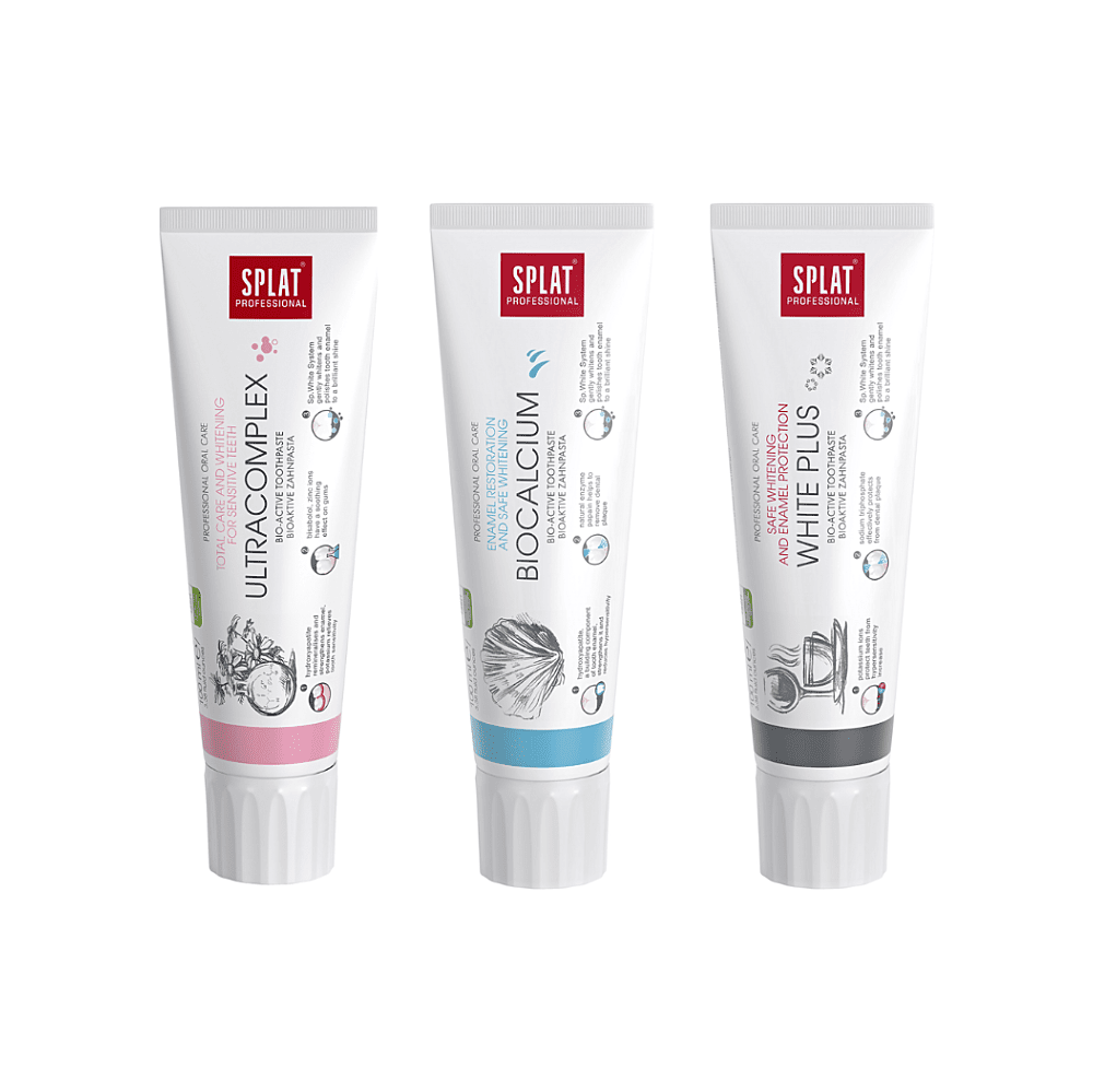 SPLAT Trio sada Professional Ultracomplex, Biocalcium, White Plus zubní pasty 3x100 ml