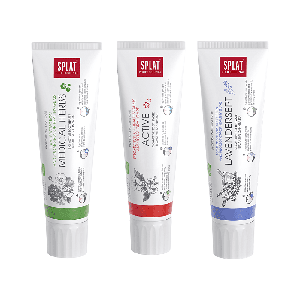 SPLAT Trio sada Professional Medical Herbs, Active, Lavendersept zubní pasty 3x100 ml