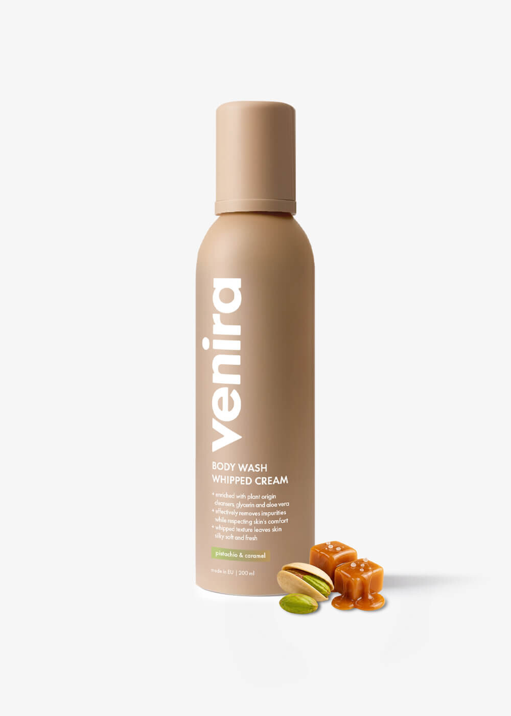 VENIRA šlehačková sprchová pěna, pistachio & caramel, 200 ml