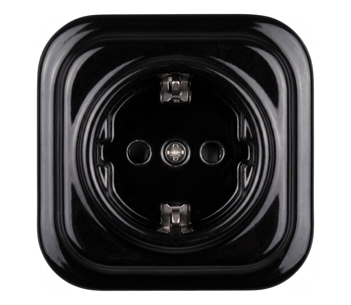 Elhard - Keramická retro zásuvka domovní s rámečkem SCHUKO 230V černá EF0032+EF0031