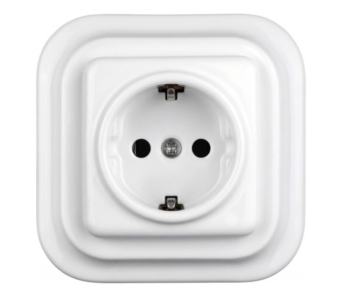 Elhard - Keramická retro zásuvka domovní s rámečkem SCHUKO 230V bílá EF0015+EF0014