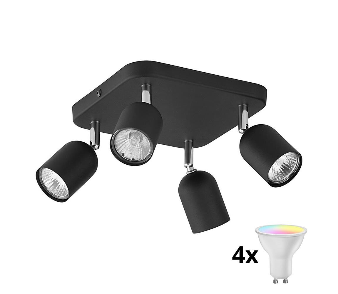 LED RGBW Stmívatelné bodové svítidlo TOP 4xGU10/6,5W/230V 2700-6500K černá TK4418+4xAI0589