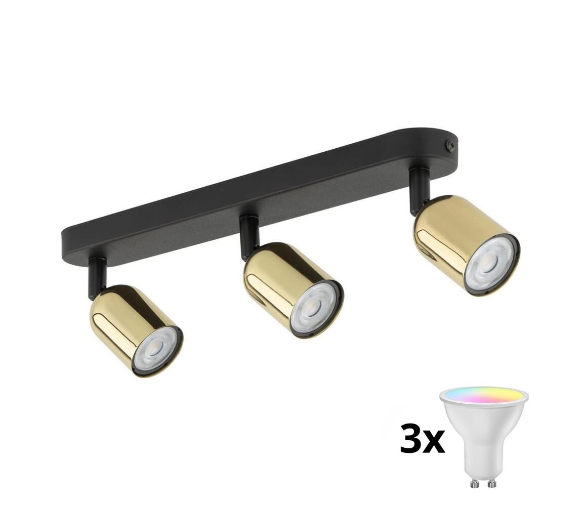 LED RGBW Stmívatelné bodové svítidlo TOP 3xGU10/6,5W/230V 2700-6500K černá/zlatá TK6032+3xAI0589
