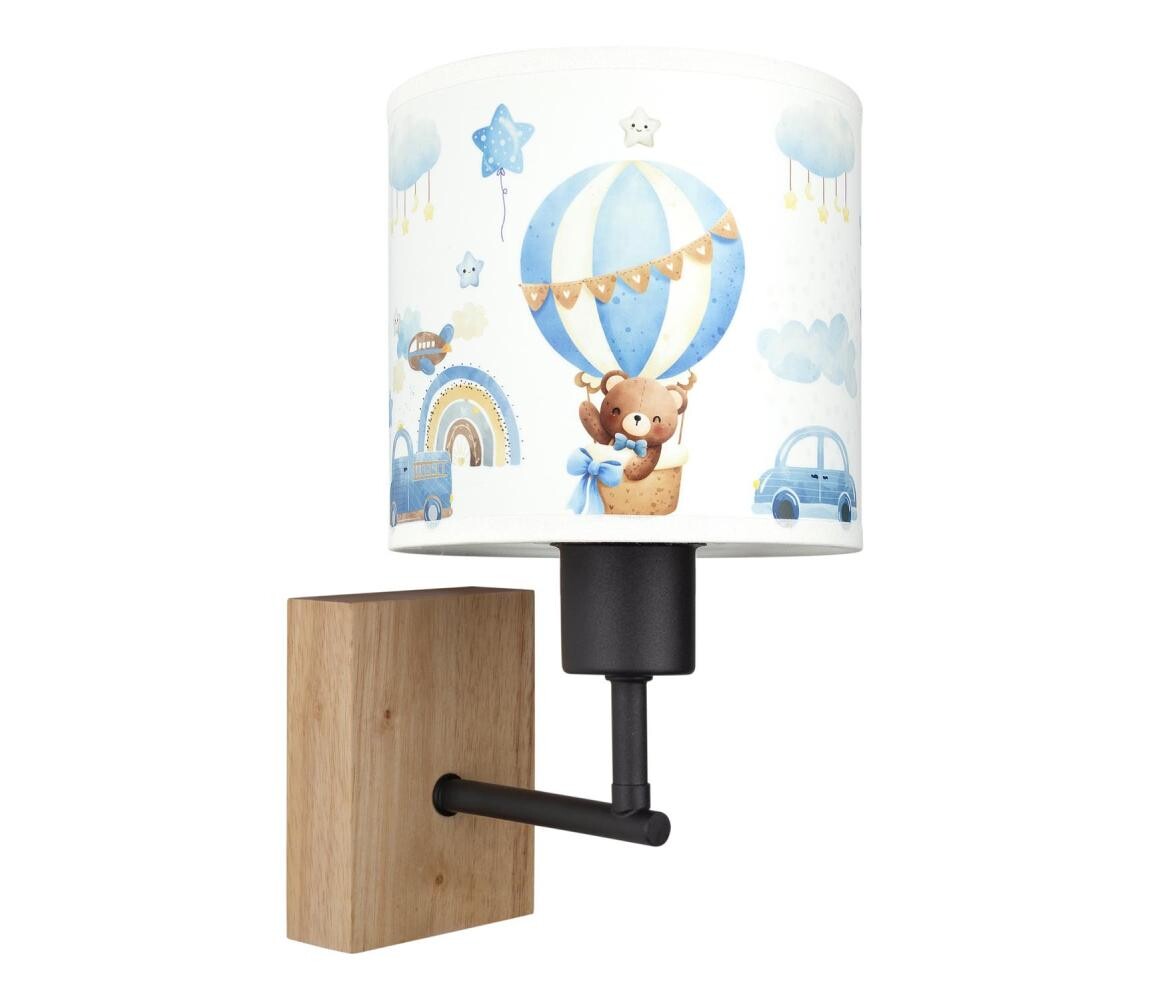 Brilagi - Nástěnná lampa BOBO WOOD 1xE27/25W/230V dub/černá/bílá/modrá/medvídci BG1561+BG5585