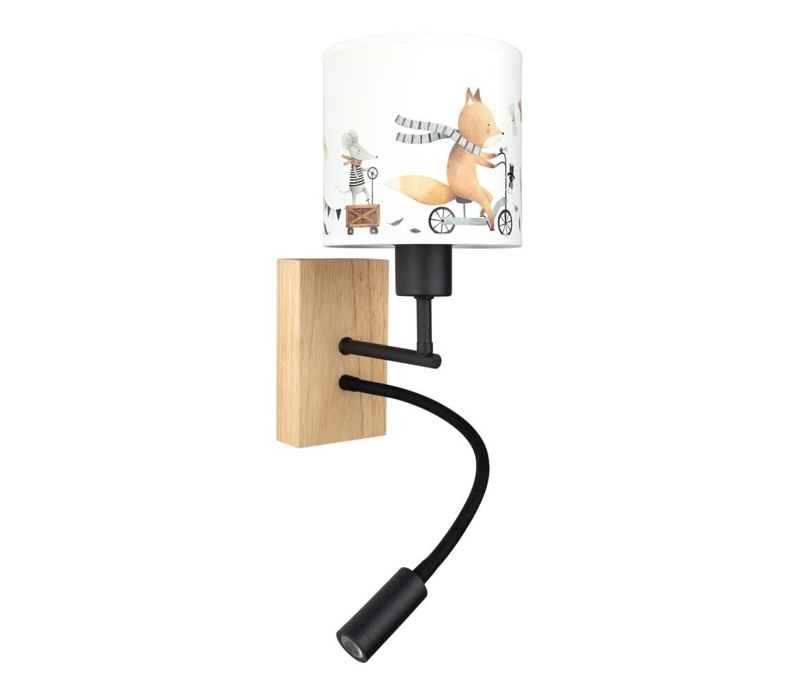 Brilagi - LED Flex. lampa BOBO WOOD 1xE27/25W/230V + LED/3W dub/černá/bílá/zvíř. BG1564+BG5578