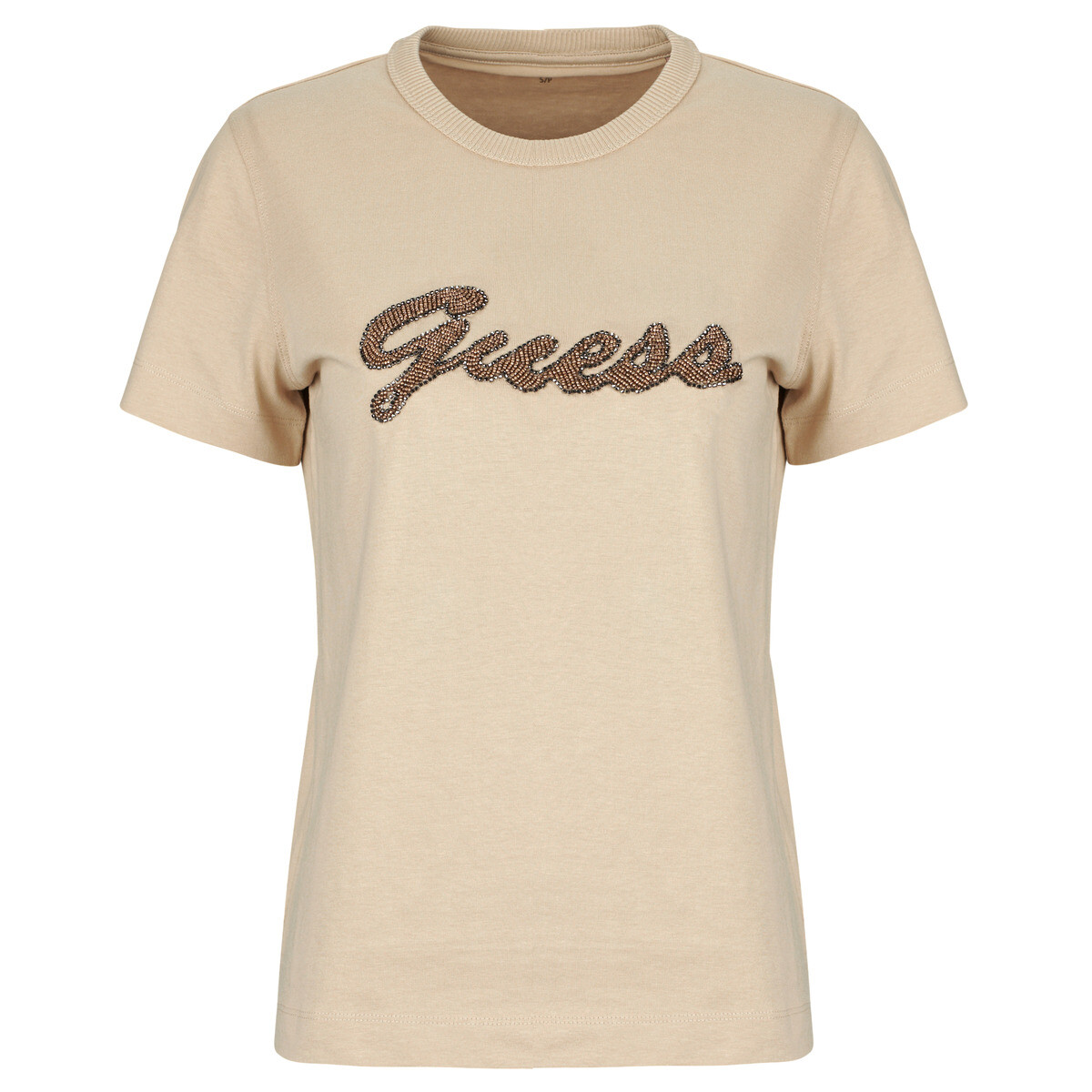 Guess  SS CN BEADS SCRIPT TEE  Béžová
