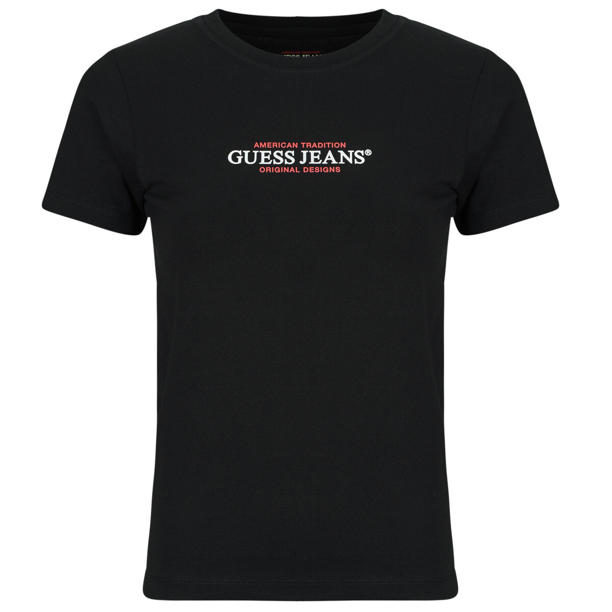 Guess  SS CN SLIM AMERICAN TR TEE  Černá