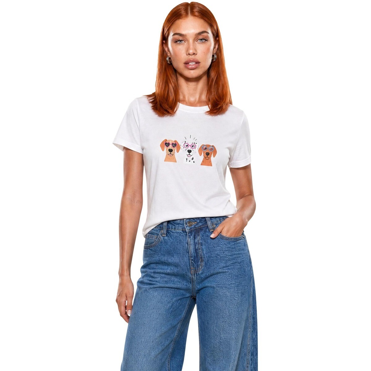 I Am  T-SHIRT HEAVY COTTON STAMPA CAGNOLINI 2187 COLOR DOG  Bílá