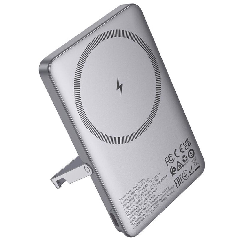 Magnetická powerbanka s držákem Hoco Sunlight PD20w 5000mAh - stříbrná