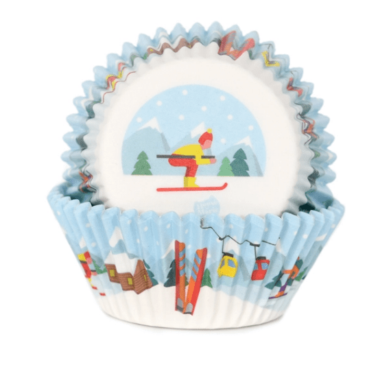 Světlé modré košíčky lyžování na cupcake 48ks 50x33mm - House of Marie