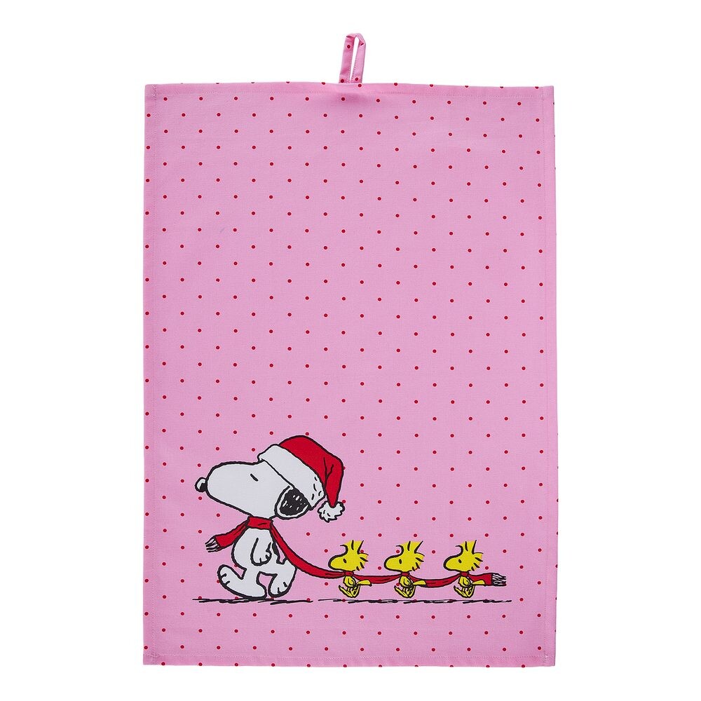 PEANUTS Utěrka Snoopy s vánoční čepičkou - růžová