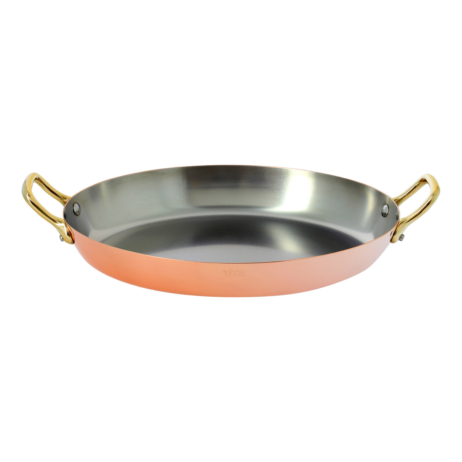 Měděná servírovací oválná pánev s bronzovými uchy 32 cm Inocuivre de Buyer
