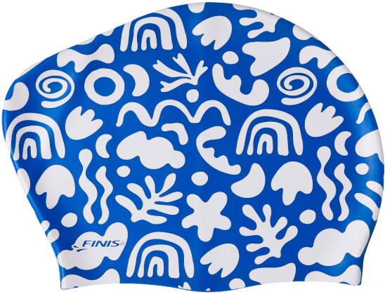 Finis Long Hair Silicone Cap Print Blue Modrá