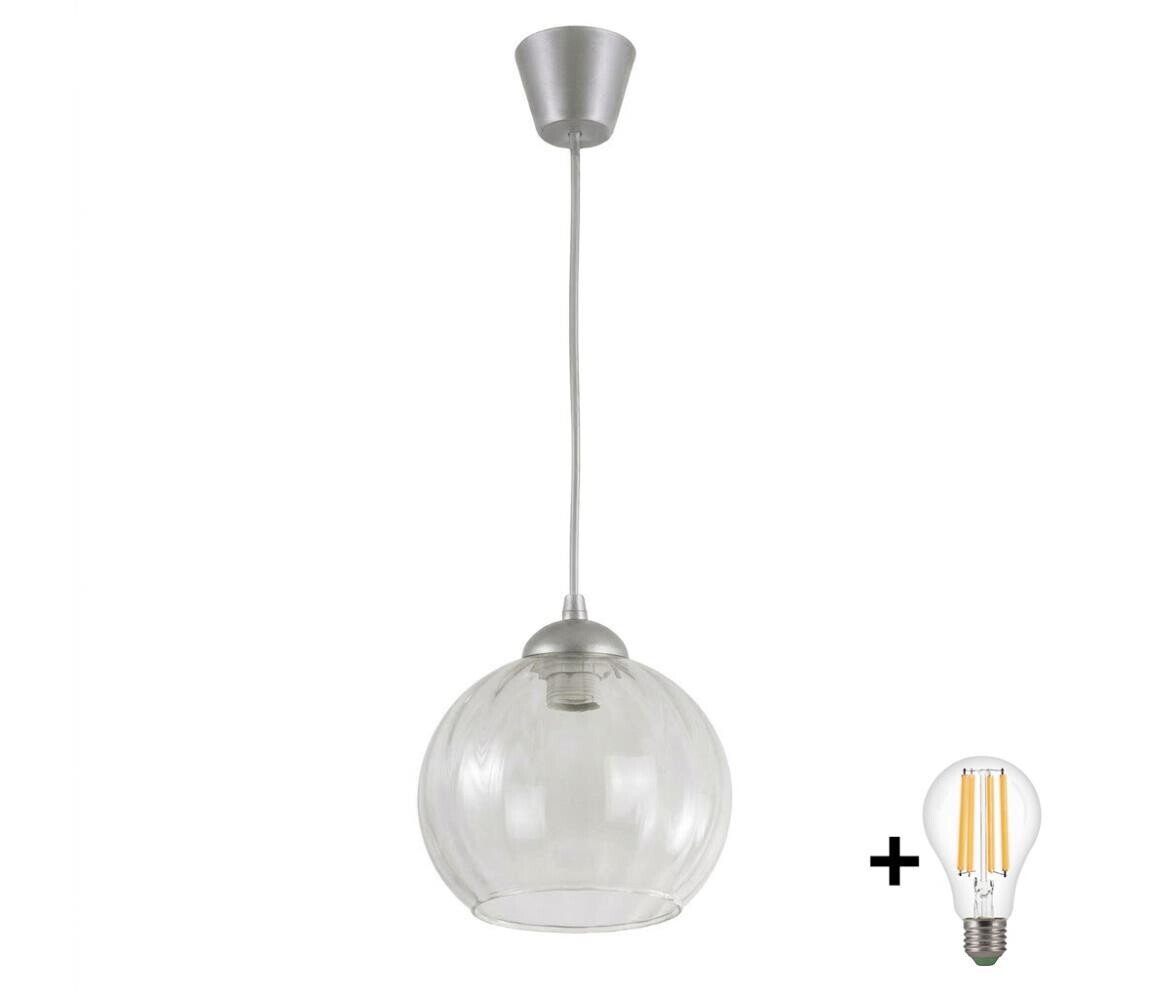 Brilagi - LED Lustr na lanku RETRO GLASS 1xE27/60W/230V pr. 25 cm stříbrná/čirá NSTK7491+TK8612A