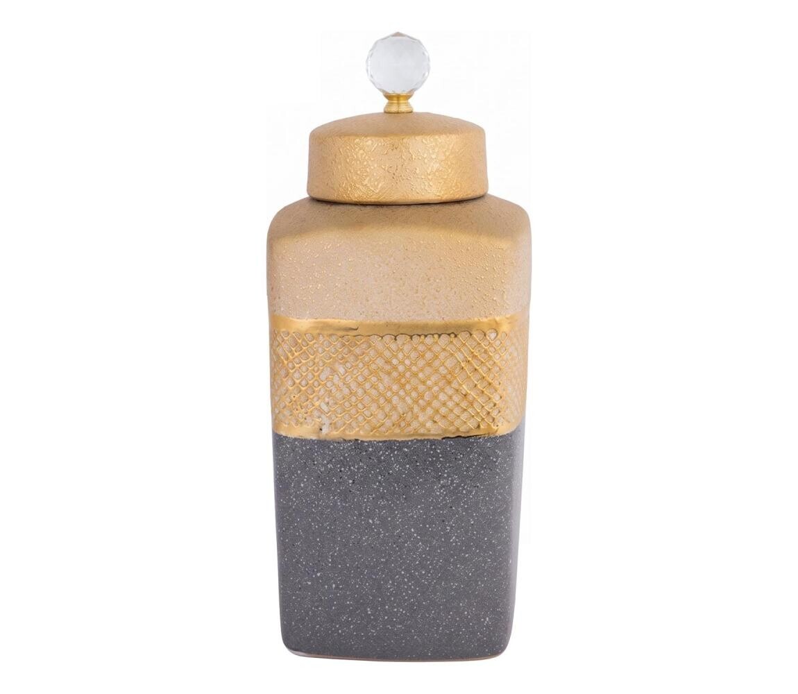 Eurolamp Keramická dóza 30x14,5x14,5 cm šedá/zlatá 752-20332