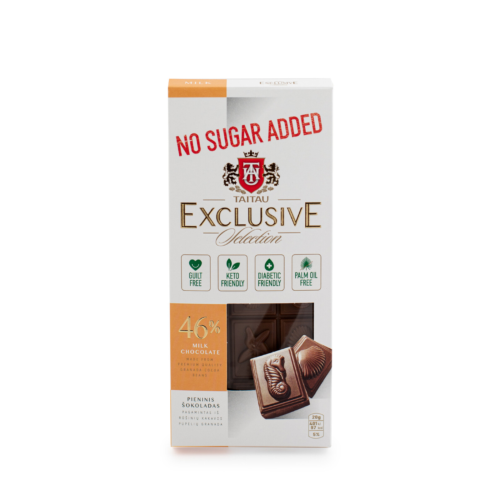 Taitau Exclusive Selection Mléčná čokoláda BEZ CUKRU 46% 100 g DMT 07/2026