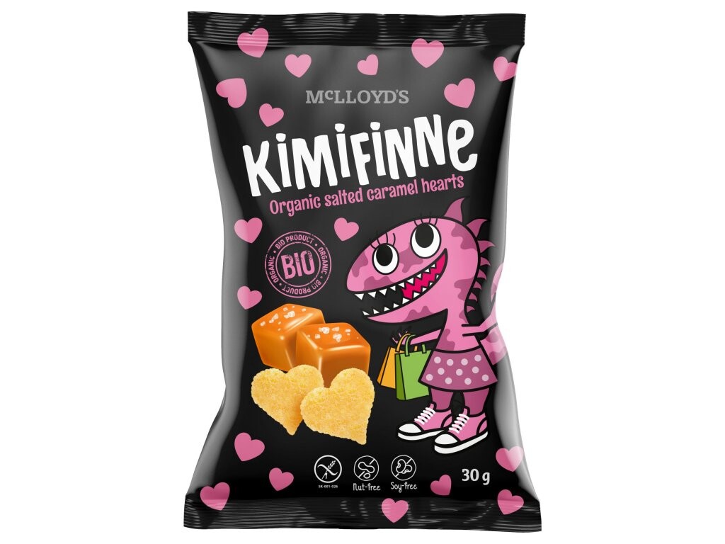 Extrudo BIO SNACK KIMIFINNE SRDÍČKA S KARAMELEM 30 g DMT 08/2026