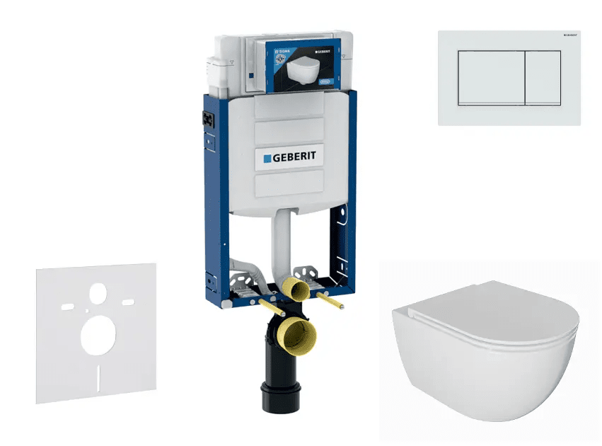 Geberit SANI15CA3124 - Set předstěnové instalace, klozetu Oudee a sedátka softclose, tlačítko Sigma20, bílá/bílá mat