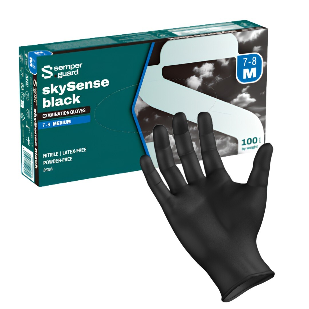 SemperGuard Nitrile Gloves Latex & Powder Free - nitrilové rukavice bez latexu a pudru  SkySense Black - M