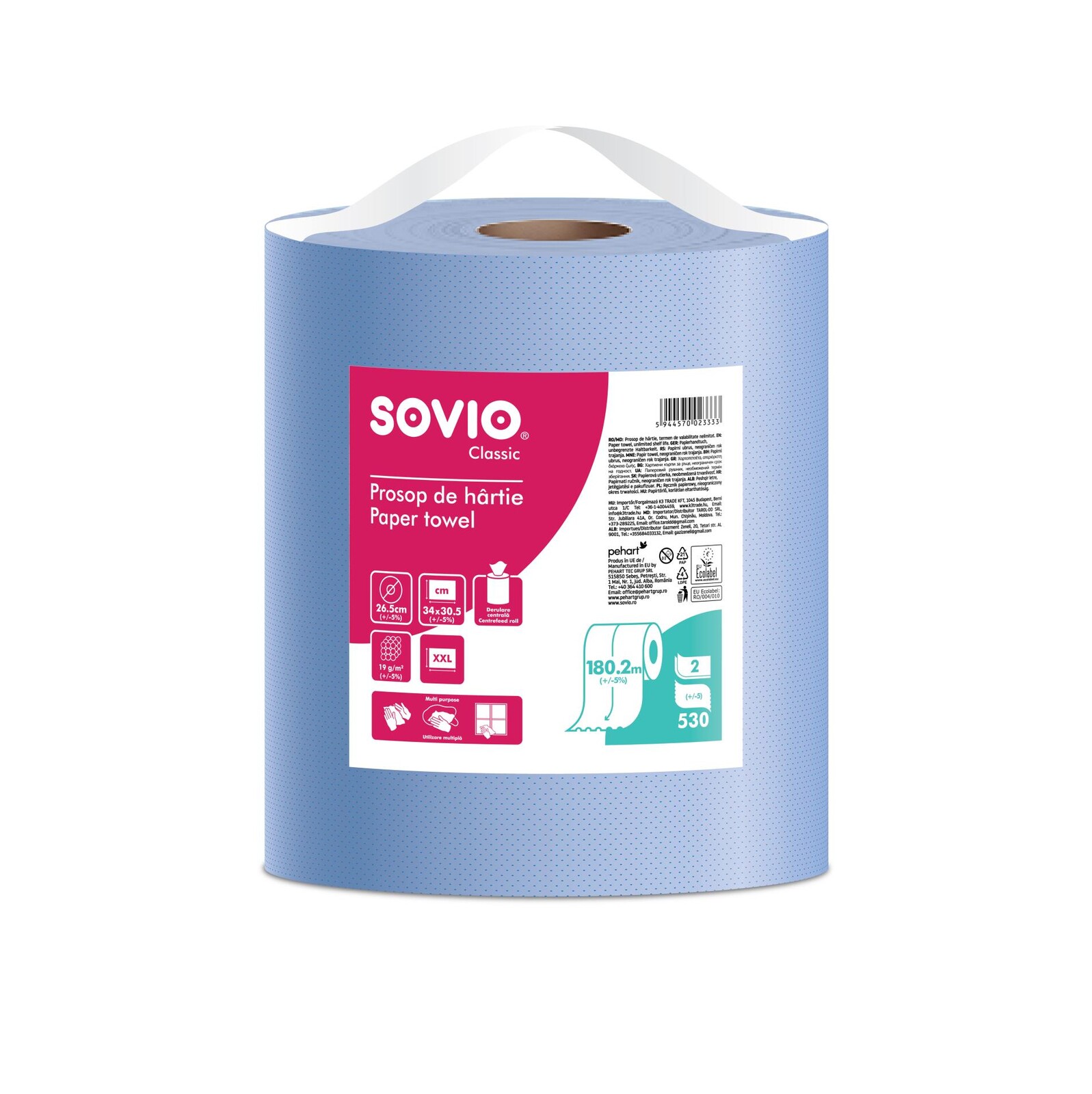 Průmyslová utěrka Blue Monoroll Sovio - 2vrstvé, celulóza, 180,2 m