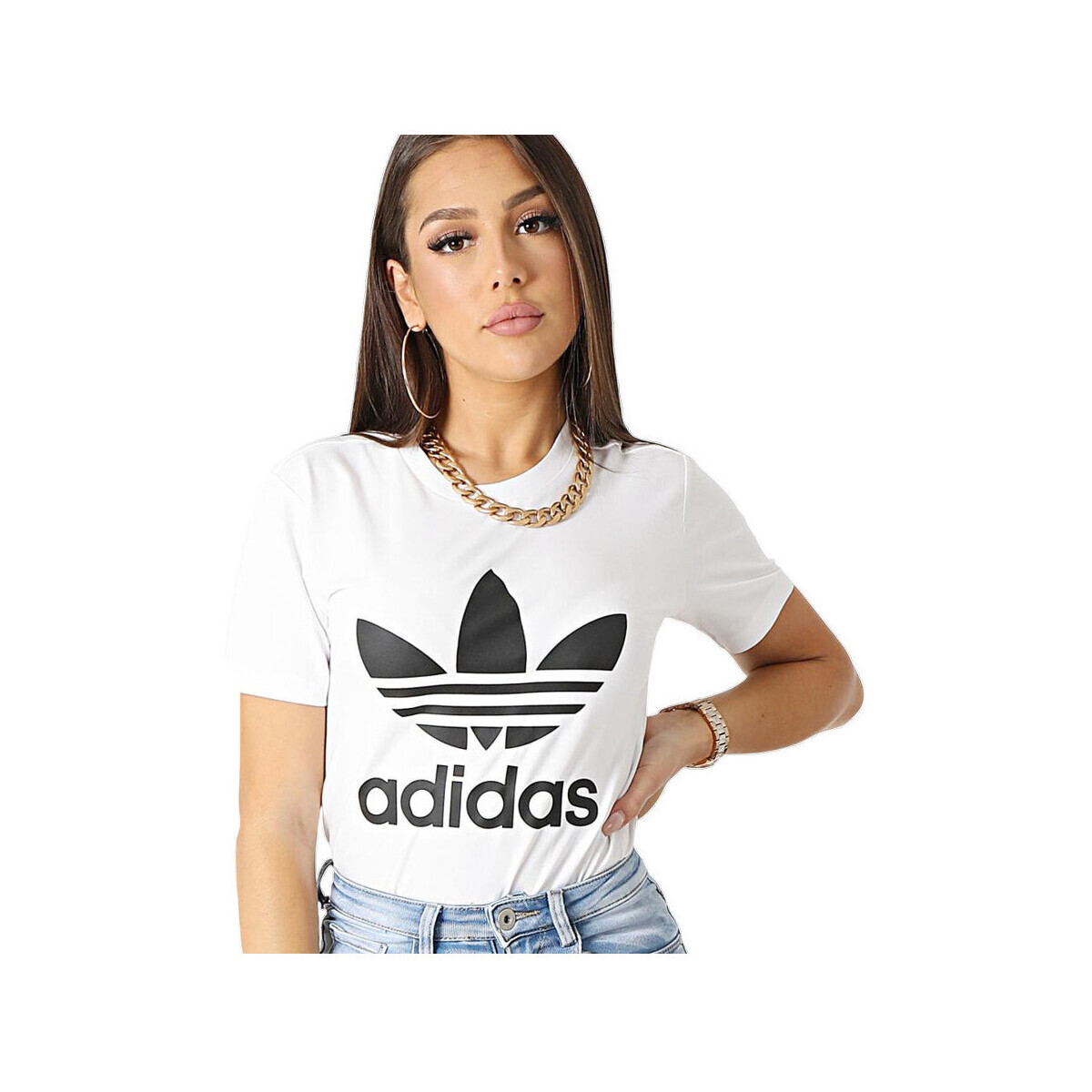 adidas  T-shirt  Trefoil Tee coton doux  Bílá