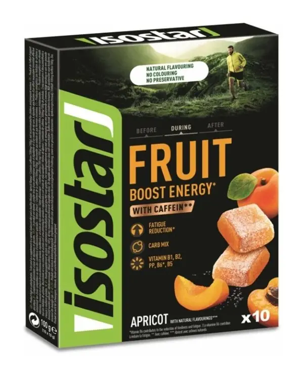 Isostar Fruit Boost Energy meruňkové želé s kofeinem 10x10 g