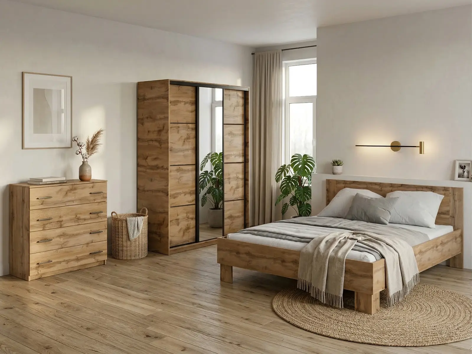 Ložnice NEJBY BARNABA PREMIUM 150K s postelí 160x200 cm s vyšším čelem, dub wotan