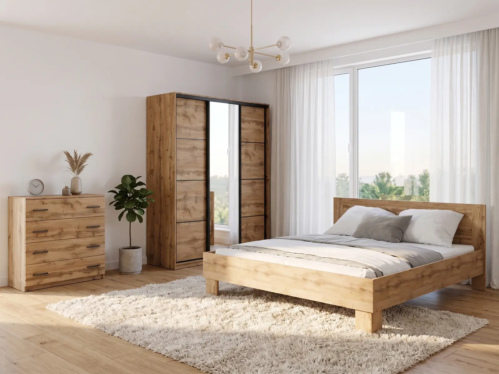 Ložnice NEJBY BARNABA PREMIUM 150K s postelí 180x200 cm s vyšším čelem, dub wotan