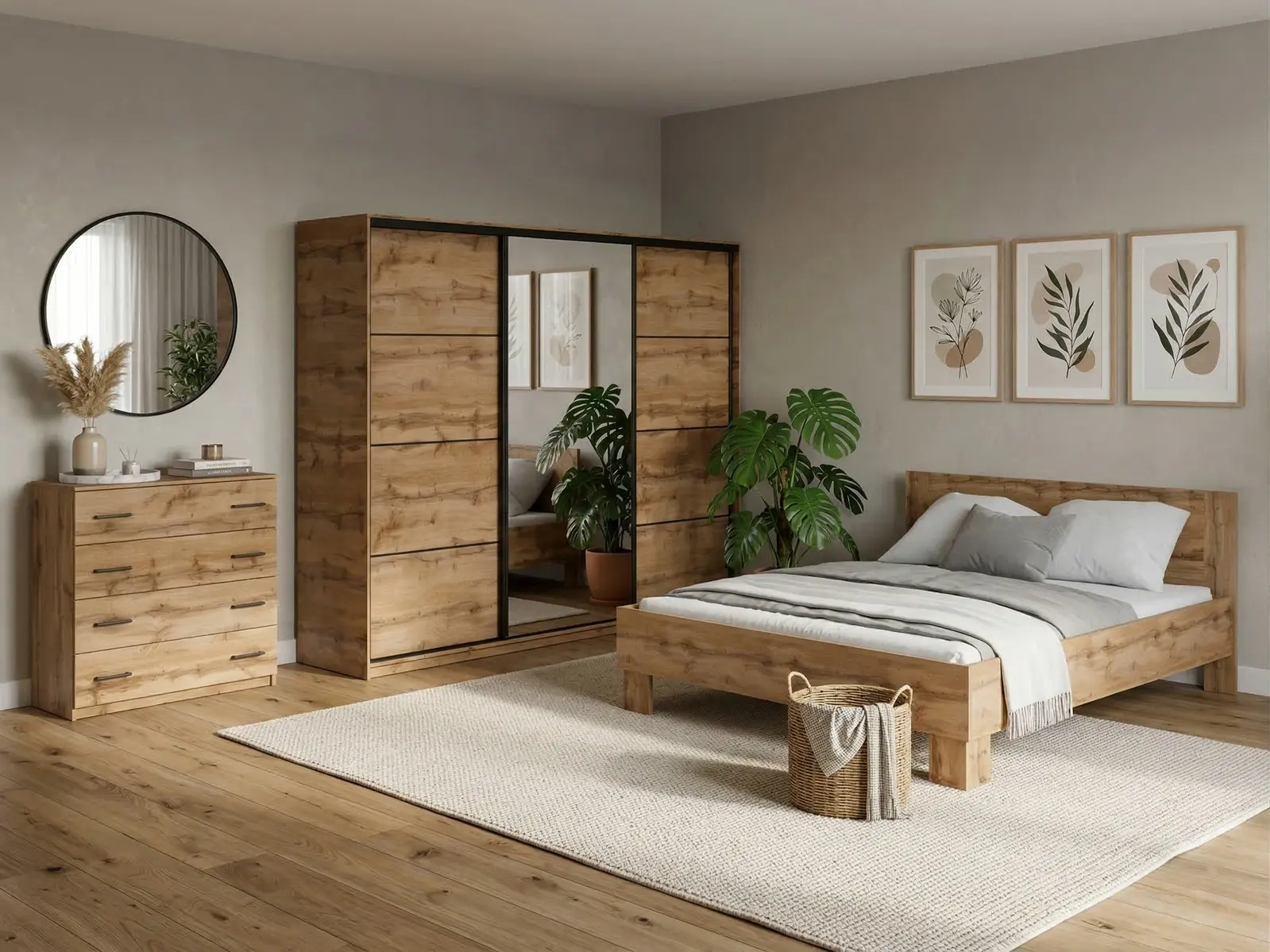 Ložnice NEJBY BARNABA PREMIUM 250K s postelí 160x200 cm s vyšším čelem, dub wotan