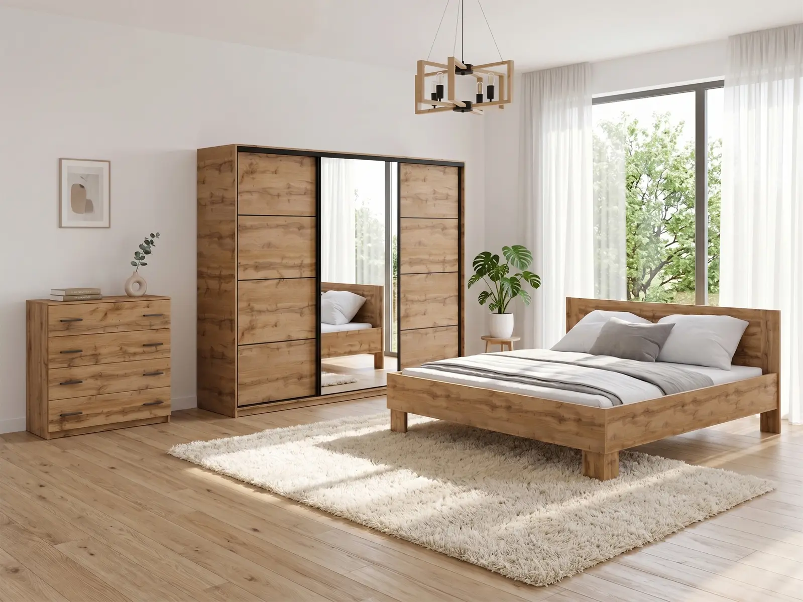 Ložnice NEJBY BARNABA PREMIUM 250K s postelí 180x200 cm s vyšším čelem, dub wotan