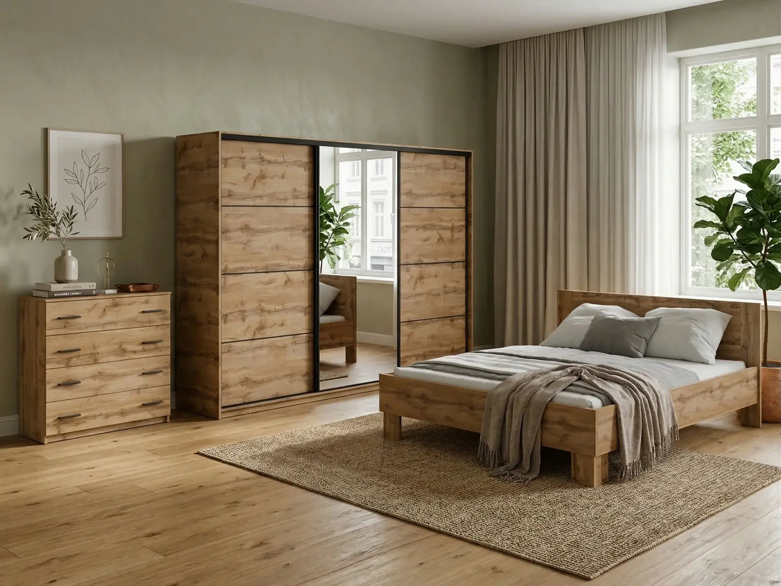 Ložnice NEJBY BARNABA PREMIUM 280K s postelí 160x200 cm s vyšším čelem, dub wotan